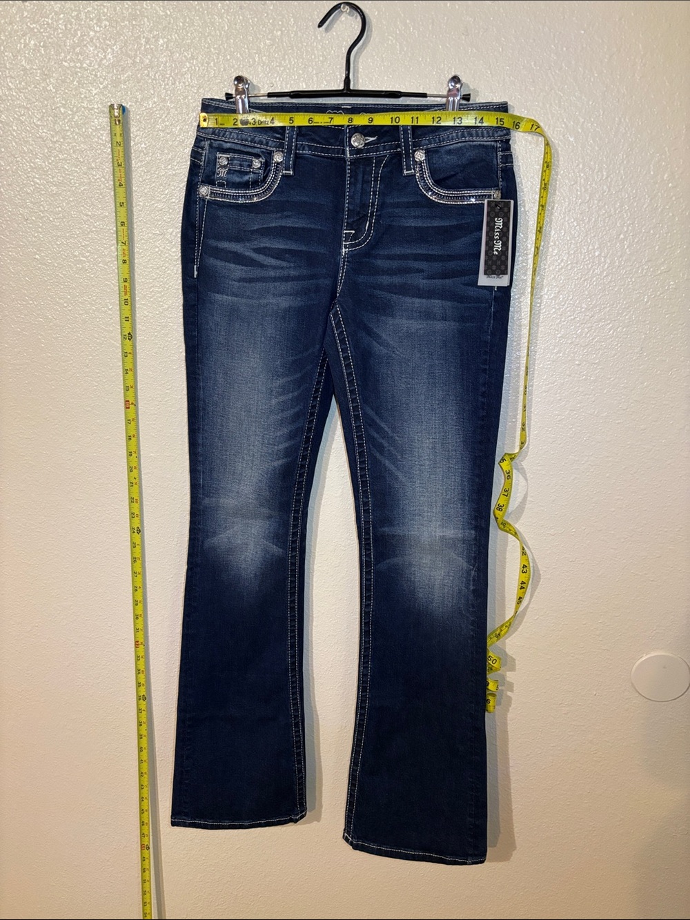 Miss Me Dark Blue Jeans with Gold & Teal Dreamcatcher Embroidery - Picture 2 of 5